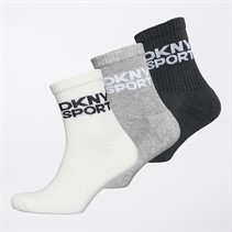 DKNY Womens Beau Three Pack Crew Socks Grey/Ecru