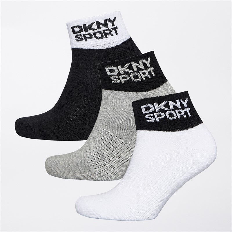 DKNY Womens Zion Three Pack Quarter Socks Black/White/Grey