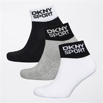 DKNY Womens Zion Three Pack Quarter Socks Black/White/Grey