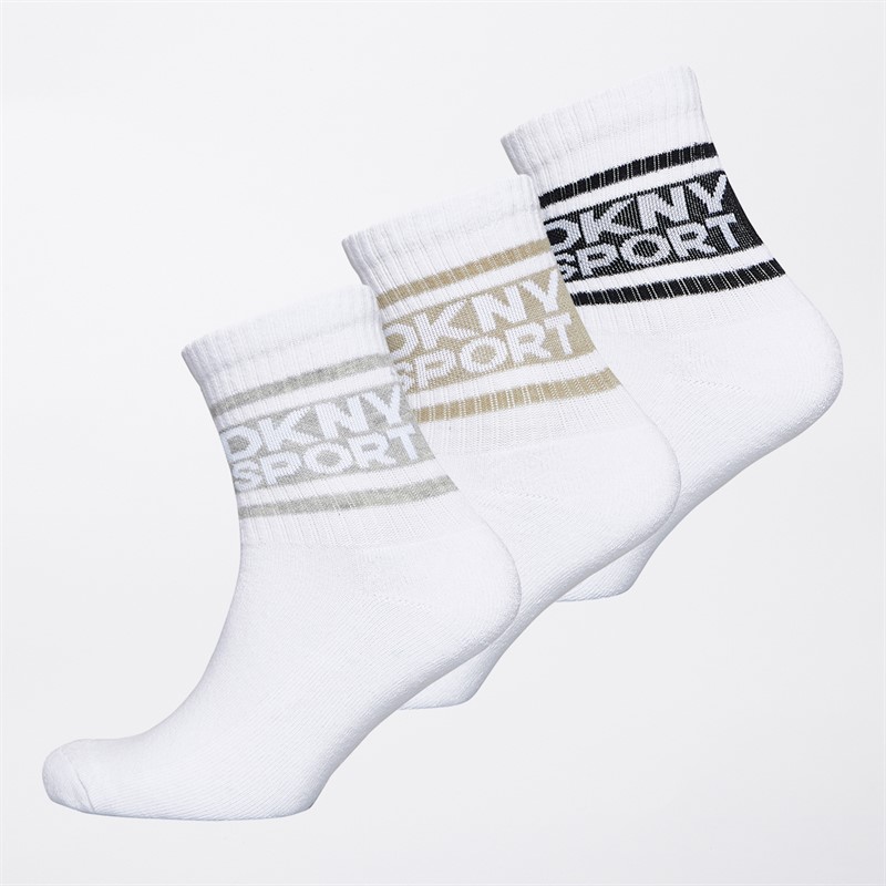 DKNY Womens Lyra Three Pack Crew Socks White