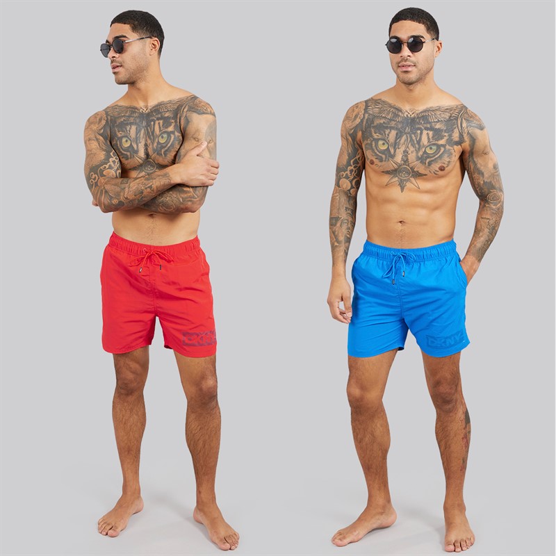 DKNY Mens Two Pack Kos Swim Shorts Red/Blue Print