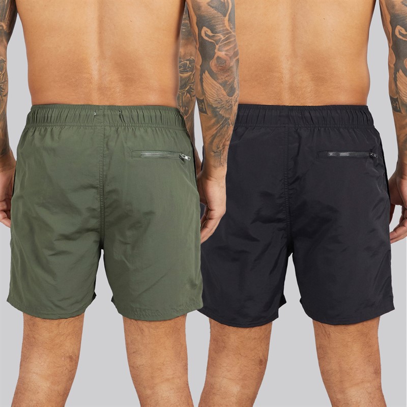 DKNY Mens Two Pack Kos Swim Shorts Black/Military Green