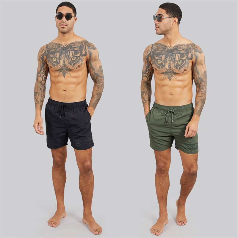 DKNY Mens Two Pack Kos Swim Shorts Black/Military Green