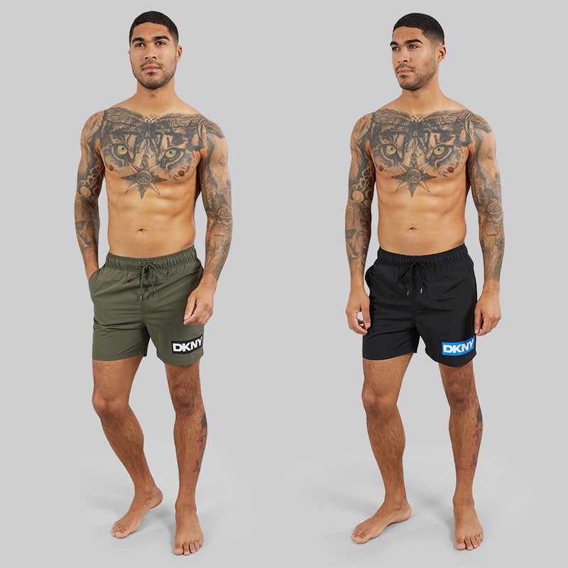 DKNY Mens Two Pack Kos Swim Shorts Black/Olive
