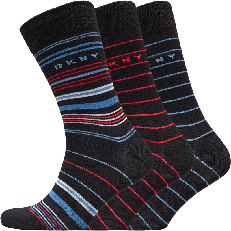 Buy DKNY Mens Kane Three Pack Socks Black/Ocean Blue/Multi/Red Stripes