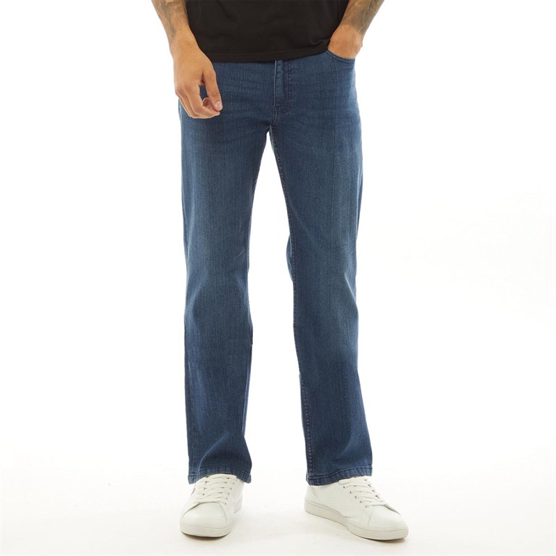 Kangaroo Poo Mens Bootcut Denim Jeans Mid Wash