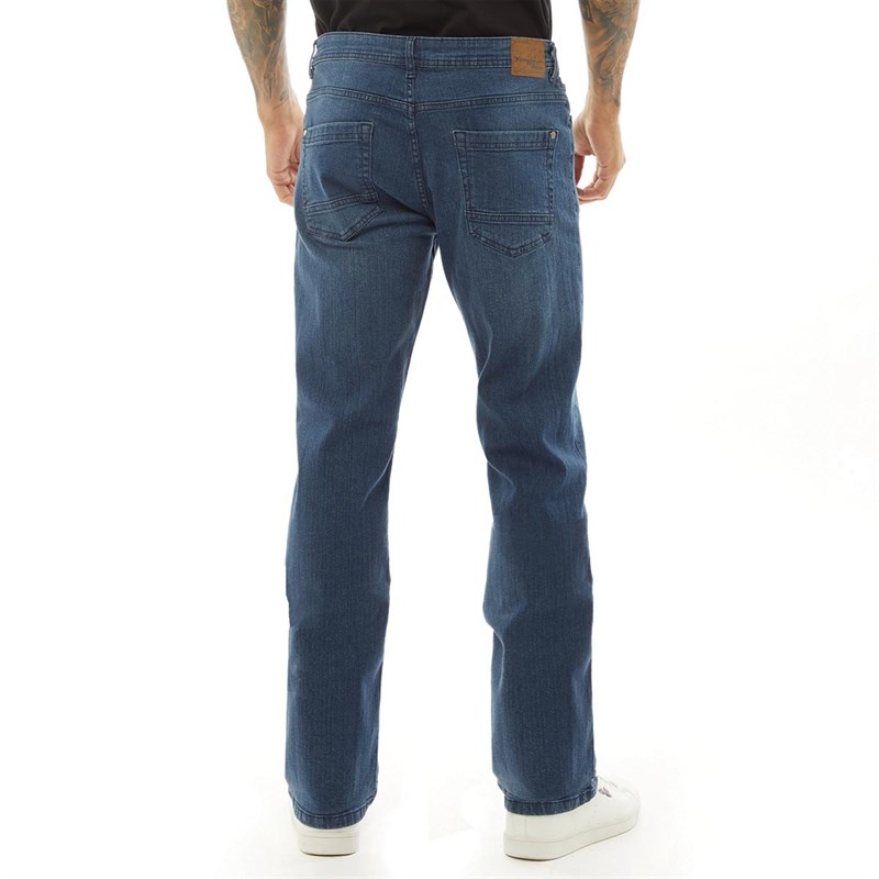 Kangaroo Poo Mens Bootcut Denim Jeans Mid Wash