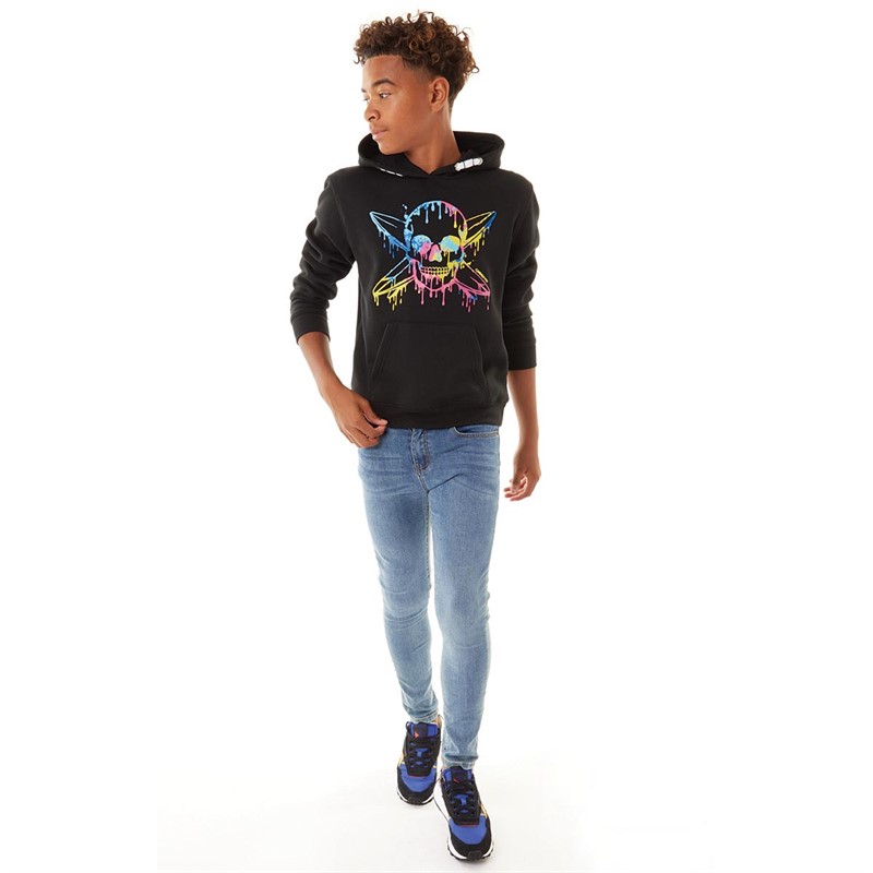 Kangaroo Poo Jungen Multi Drip Skull Kapuzenpullover Schwarz