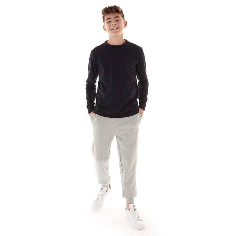 Kangaroo Poo Boys Slim Fit Cuffed Fleece JogPants Grey Marl