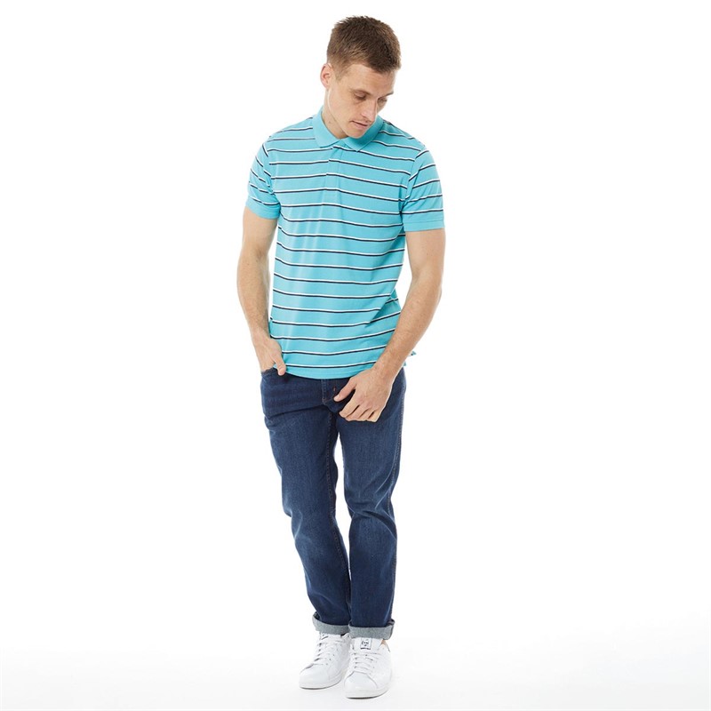 Kangaroo Poo Mens Striped Polo Shirt Turquoise