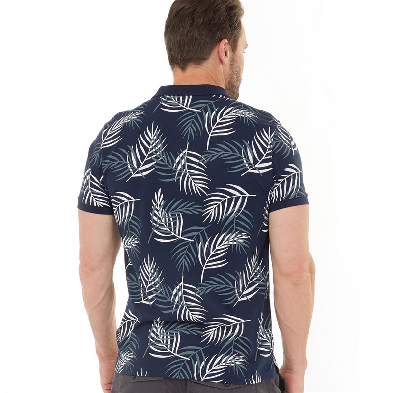 Kangaroo Poo Mens Fern Pritn Polo Shirt Navy