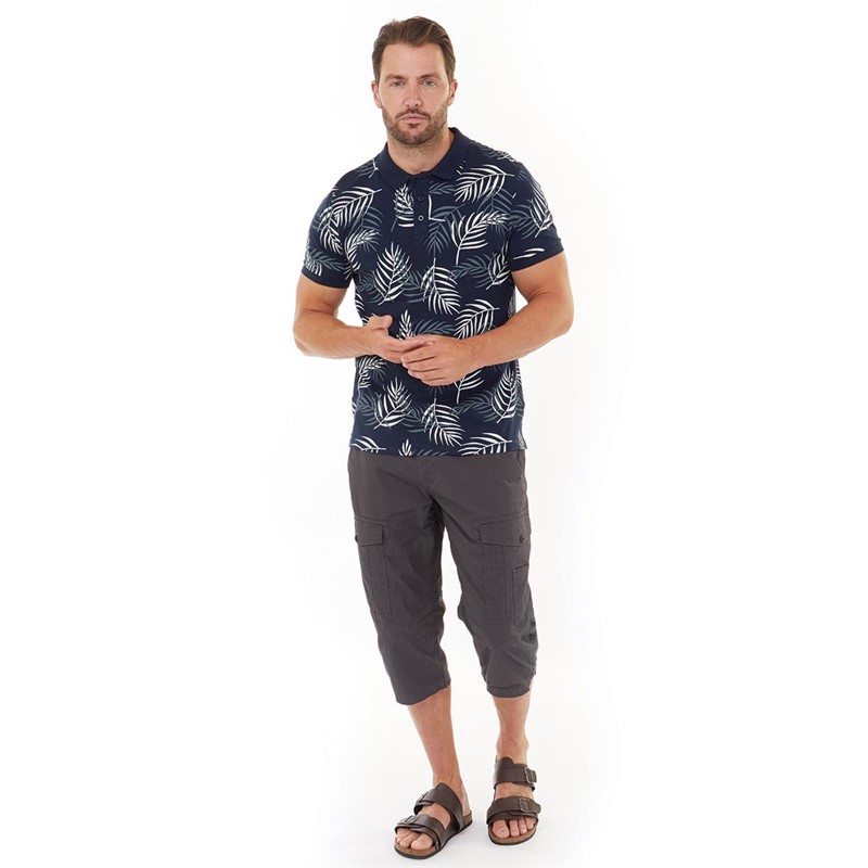 Kangaroo Poo Mens Fern Pritn Polo Shirt Navy