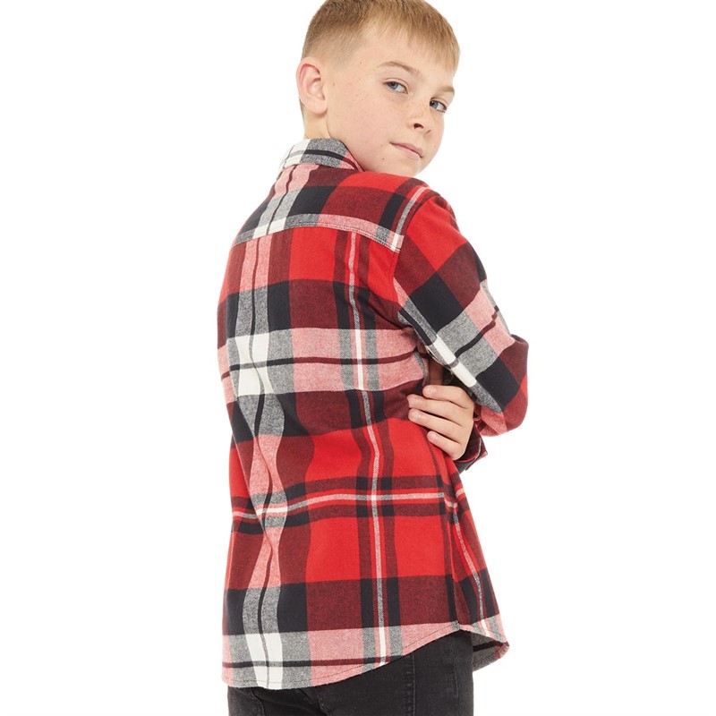 Kangaroo Poo Boys Yarn Dyed Checked Flannel Long Sleeve Shirt Navy/Red Check