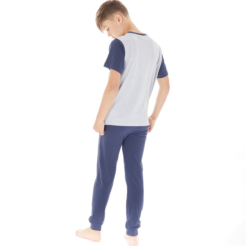 Kangaroo Poo Boys T-Shirt And Pants Gaming Pyjama Set Grey Marl/Navy