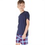 Kangaroo Poo Boys Short Sleeve Jersey Top And Woven Short Pyjamas Blue/Navy Check