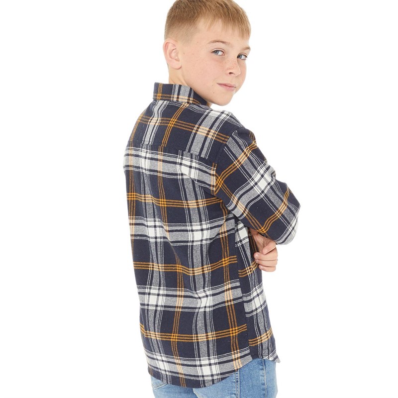 Kangaroo Poo Boys Checked Flannel Long Sleeve Shirt Navy