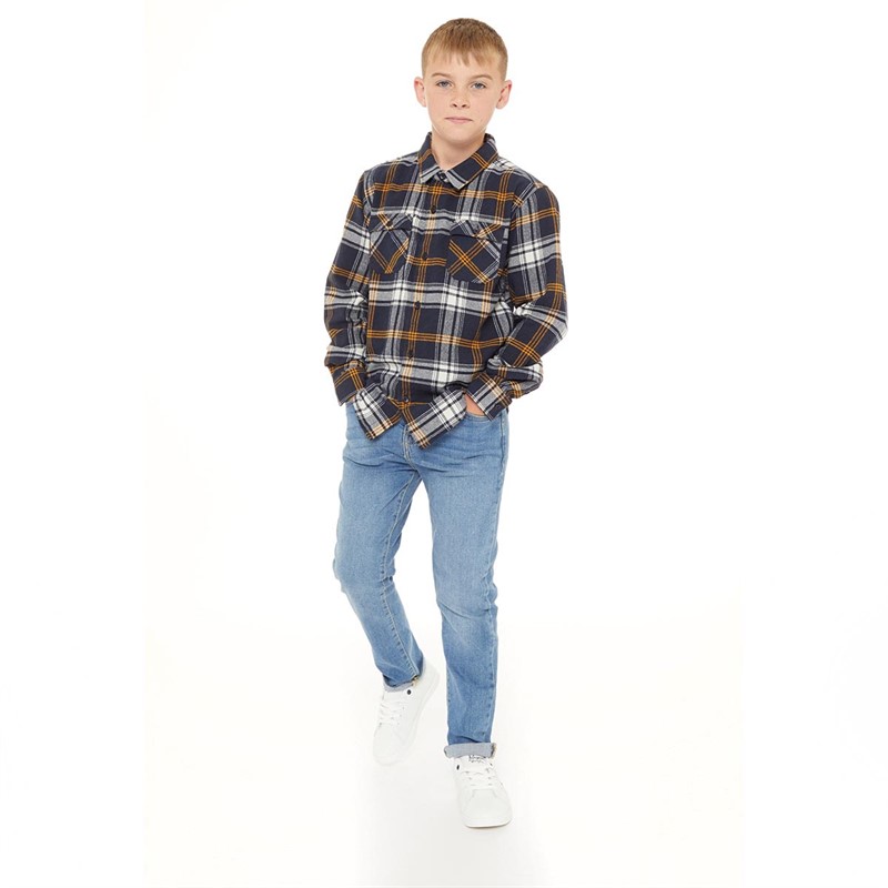 Kangaroo Poo Boys Checked Flannel Long Sleeve Shirt Navy
