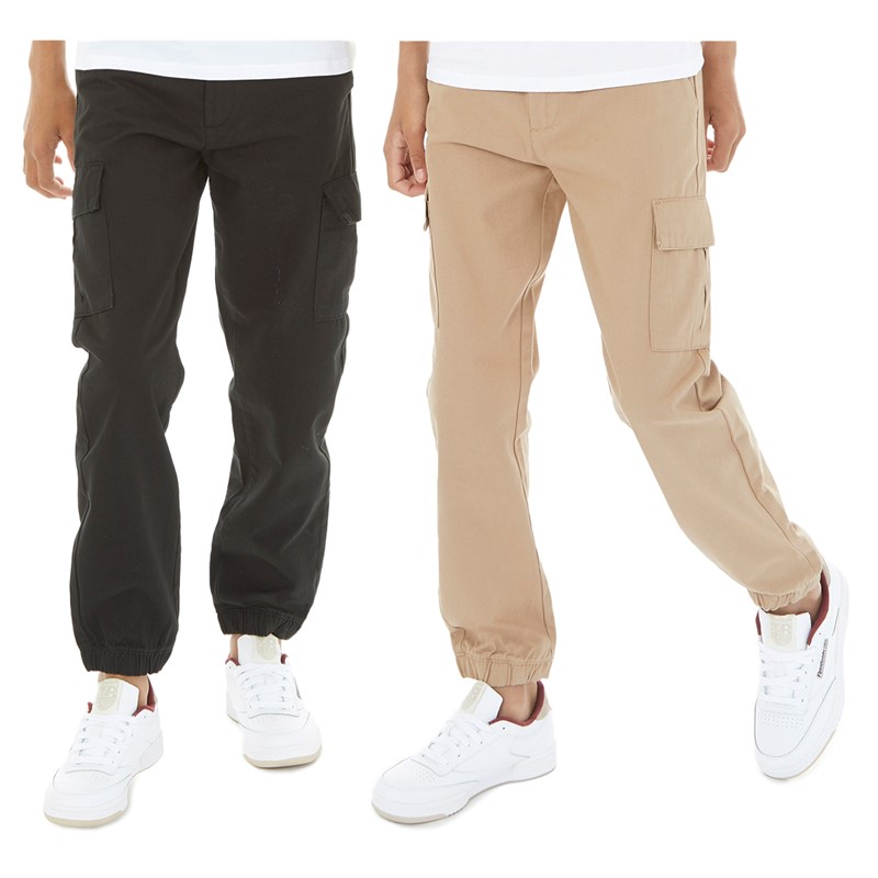 Buy Kangaroo Poo Boys Two Pack Chino Cargo Trousers Black/Stone