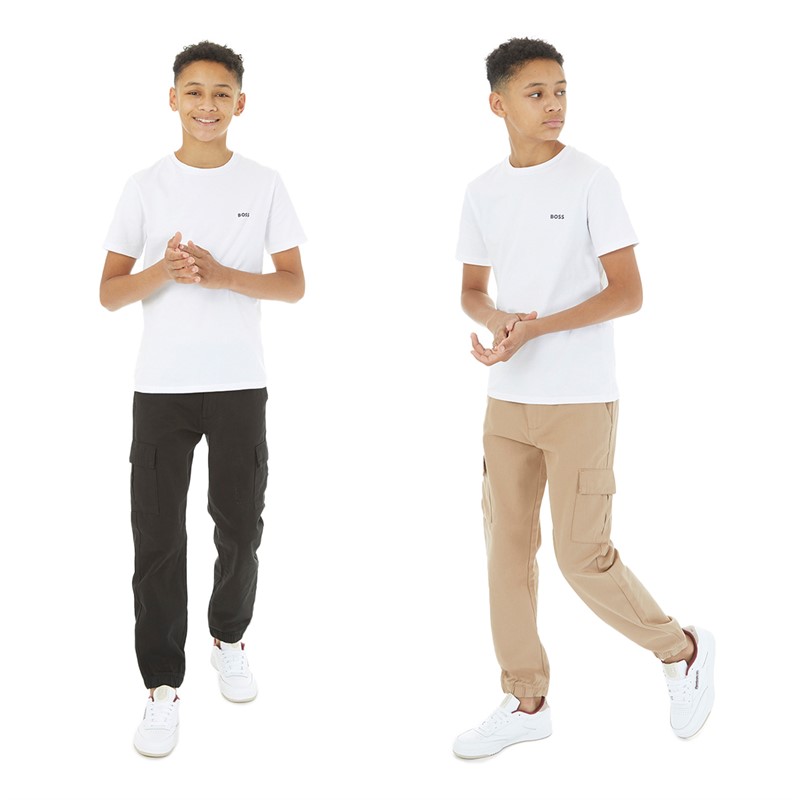 Kangaroo Poo Boys Two Pack Chino Cargo Trousers Black/Stone