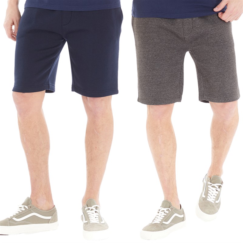 Kangaroo Poo Mens Two Pack Fleece Shorts Navy/Charcoal Marl