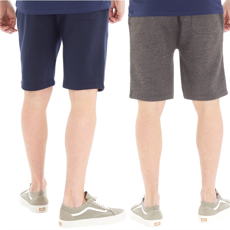 Kangaroo Poo Mens Two Pack Fleece Shorts Navy/Charcoal Marl