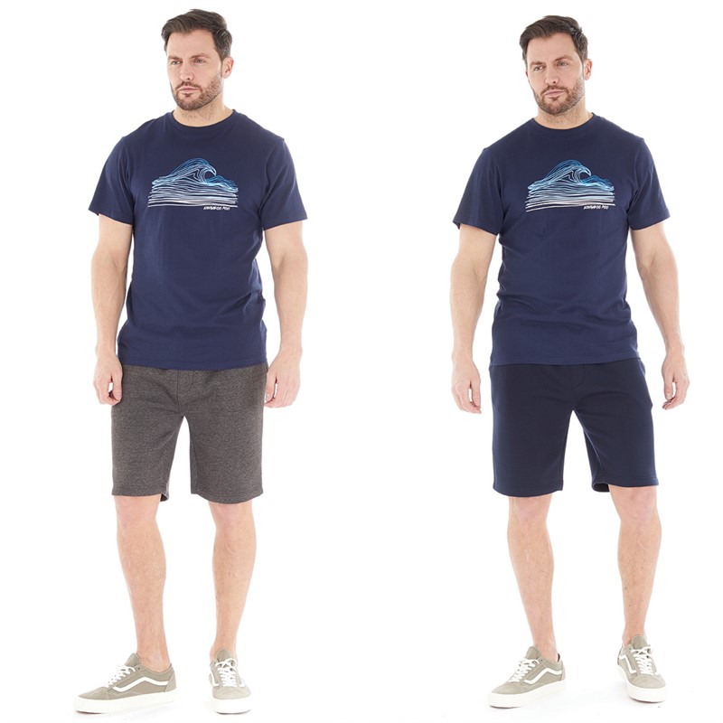 Kangaroo Poo Mens Two Pack Fleece Shorts Navy/Charcoal Marl