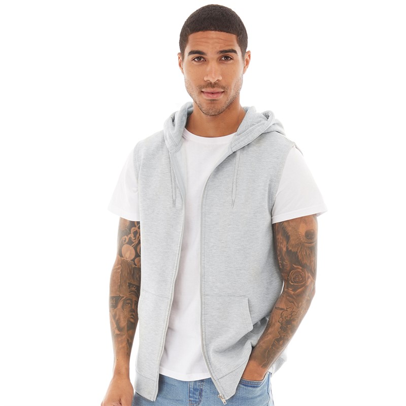 Kangaroo Poo Mens Sleeveless Zip Through Hoodie Grey Marl