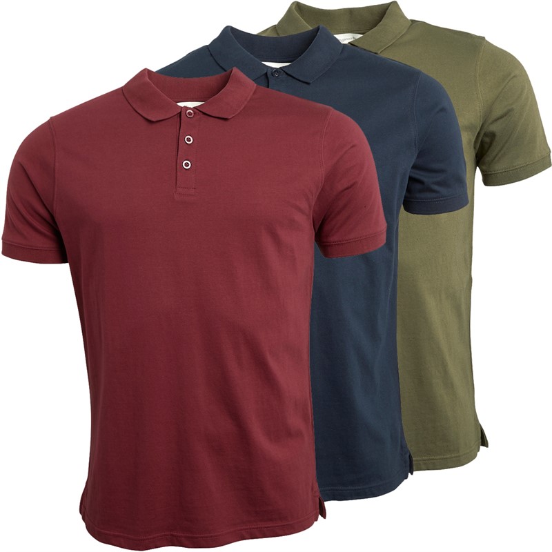 Kangaroo Poo Mens Three Pack Jersey Polo Shirts Dark Navy/Khaki/Burgundy