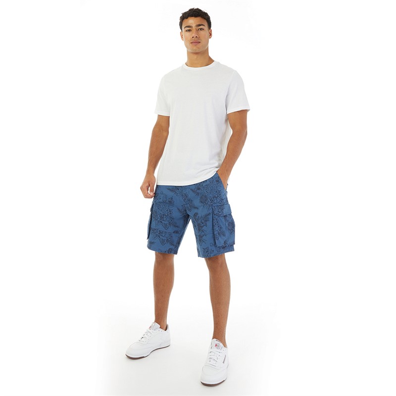 Kangaroo Poo Mens AOP Cargo Short Washed Navy