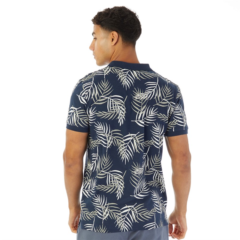 Kangaroo Poo Mens Fern Print Polo Navy/Ecru