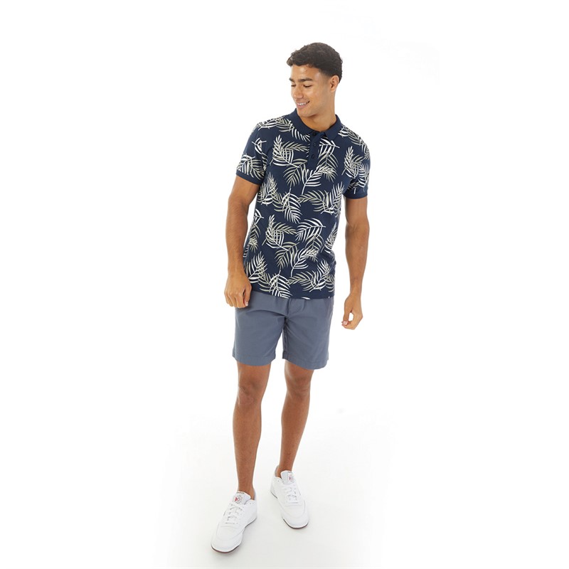 Kangaroo Poo Mens Fern Print Polo Navy/Ecru