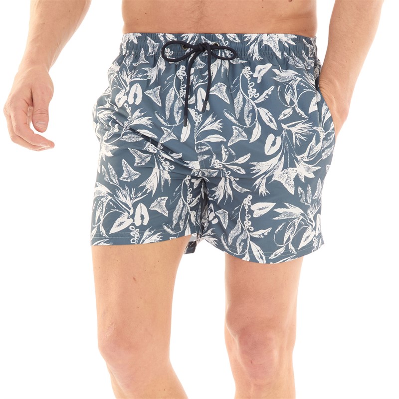 Kangaroo Poo Mens Floral Print Swim Shorts Blue Floral