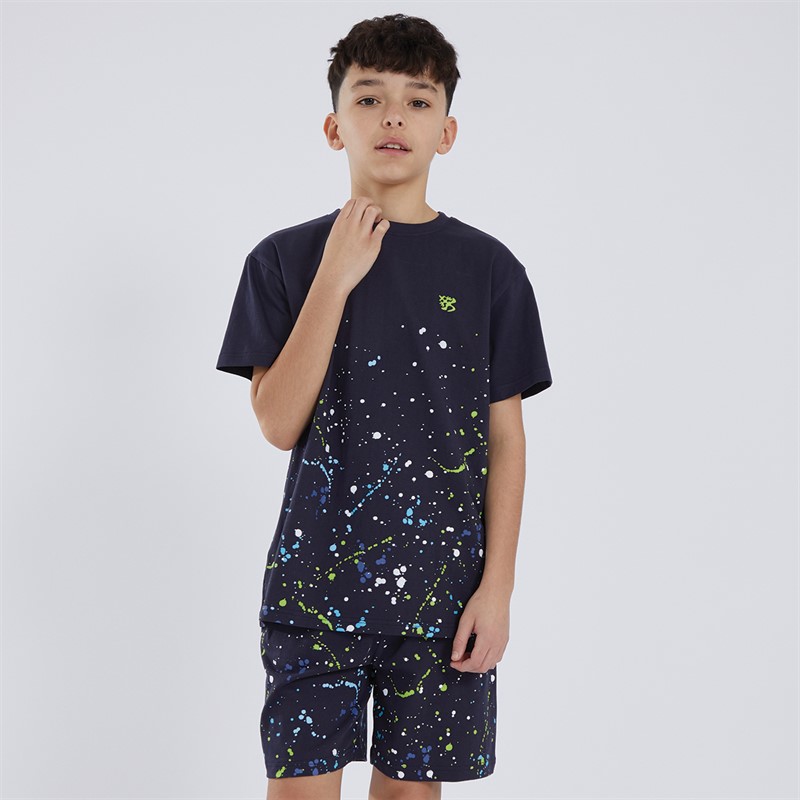 Kangaroo Poo Boys Splatter Print T-Shirt And Shorts Set Navy