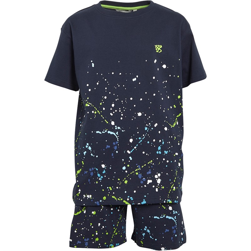 Kangaroo Poo Boys Splatter Print T-Shirt And Shorts Set Navy