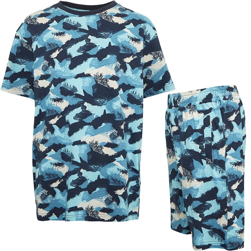 Kangaroo Poo Boys Abstract Camo T-Shirt And Shorts Set Blue