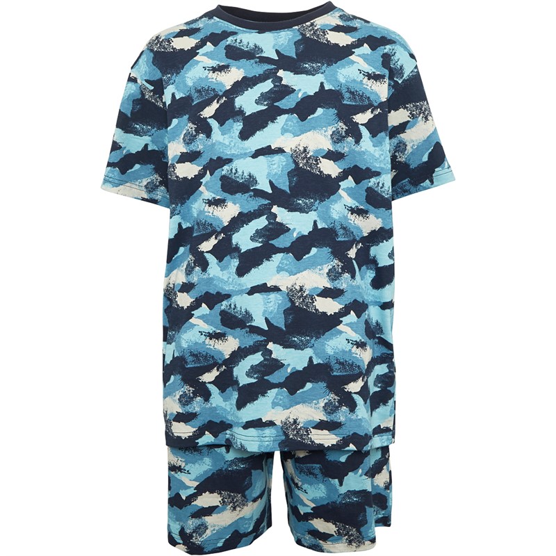 Kangaroo Poo Boys Abstract Camo T-Shirt And Shorts Set Blue