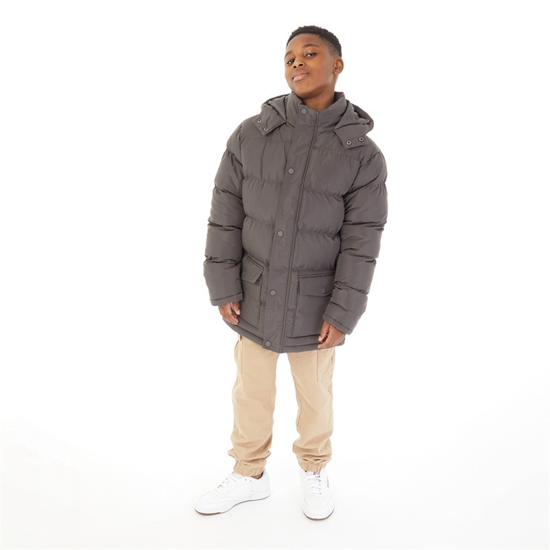 Kangaroo Poo Boys Hooded Puffer Jacket Dark Charcoal