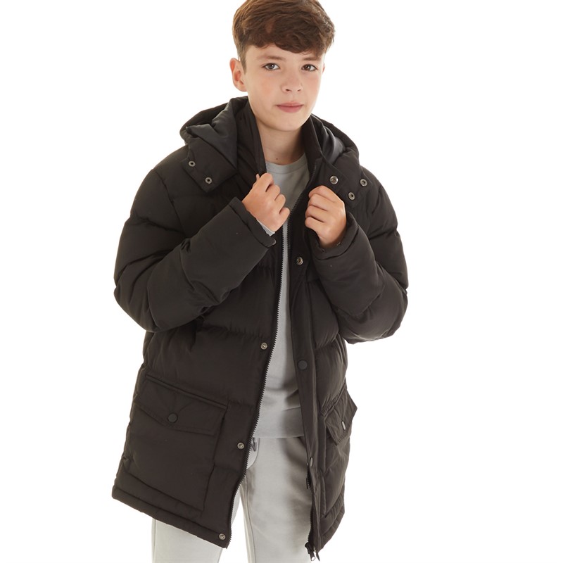 Kangaroo Poo Boys Hooded Puffer Jacket Black