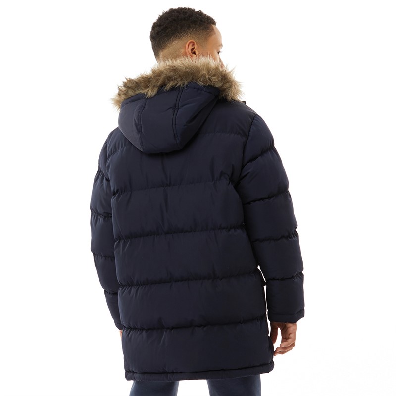 Kangaroo Poo Boys Faux Fur Trim Hood Puffer Jacket Navy