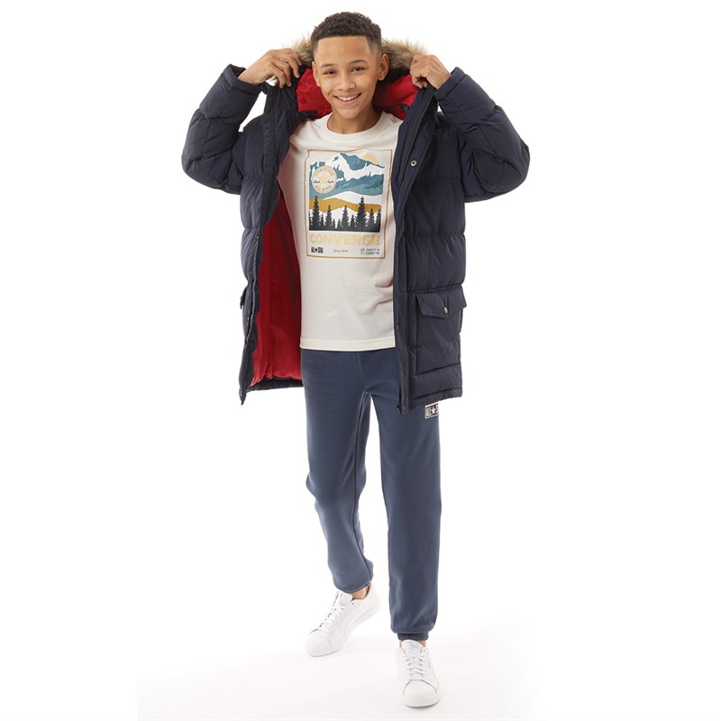 Kangaroo Poo Boys Faux Fur Trim Hood Puffer Jacket Navy