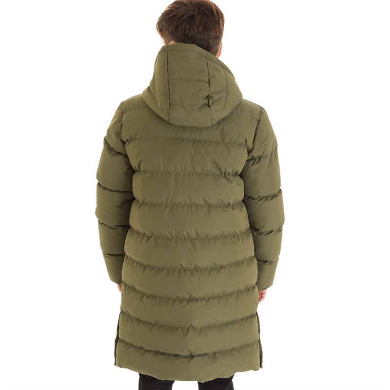 Kangaroo Poo Boys Longline Hooded Puffer Jacket Khaki