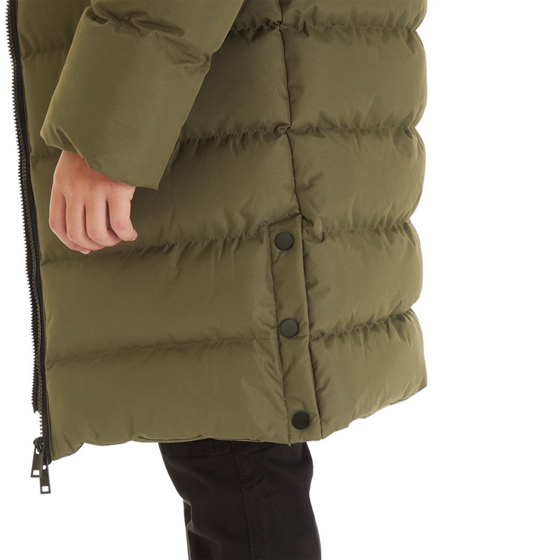 Kangaroo Poo Boys Longline Hooded Puffer Jacket Khaki