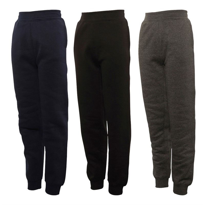 Kangaroo Poo Boys Three Pack Slim Fit Cuffed Fleece Joggers Black/Charcoal/Navy