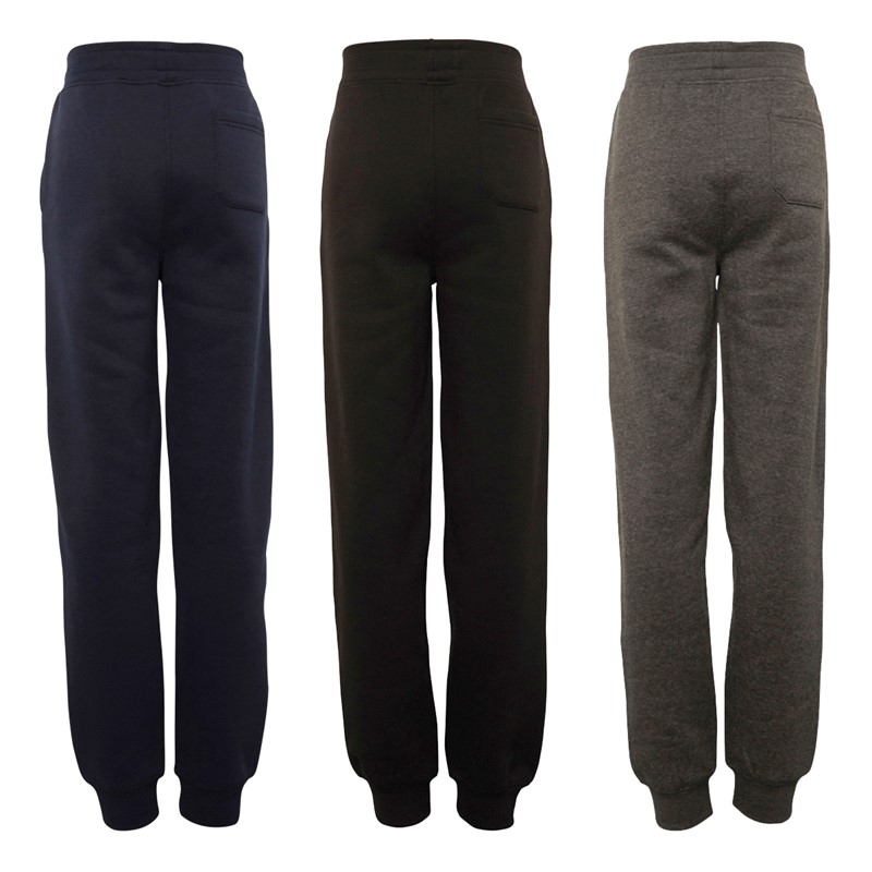 Kangaroo Poo Boys Three Pack Slim Fit Cuffed Fleece Joggers Black/Charcoal/Navy