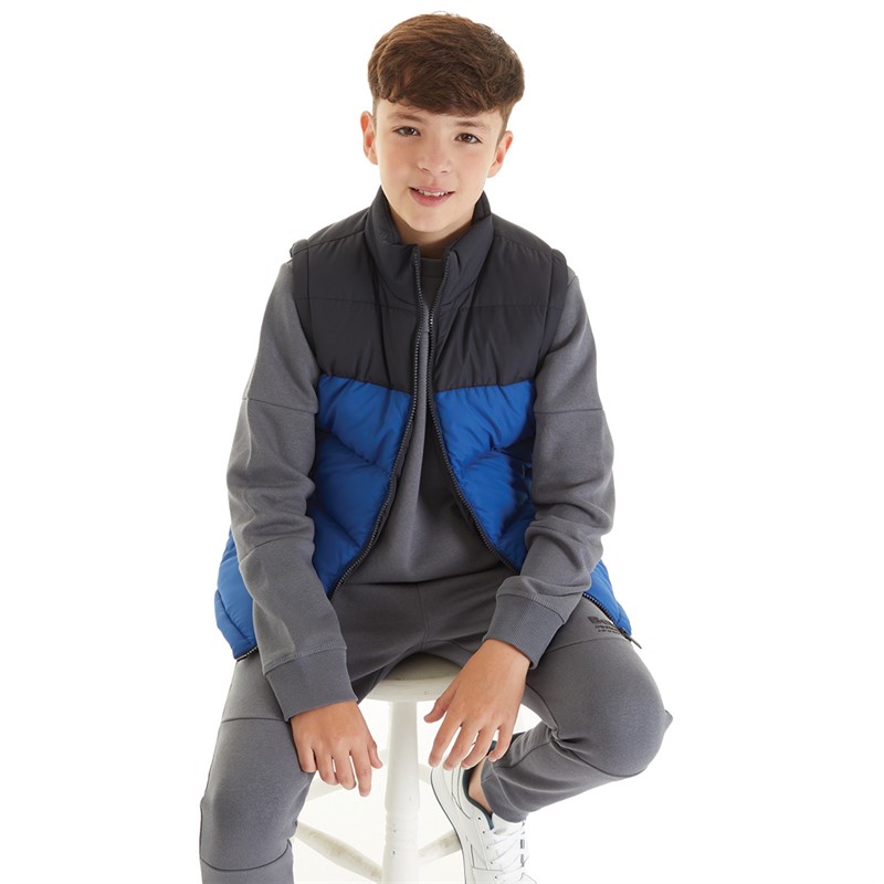 Kangaroo Poo Boys Colour Block Padded Gilet Navy/Cobalt