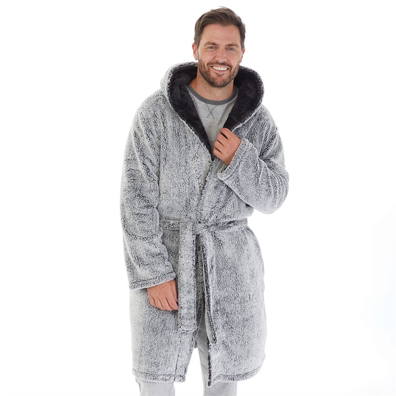 Kangaroo Poo Mens Frosted Hooded Robe Charcoal Frosted