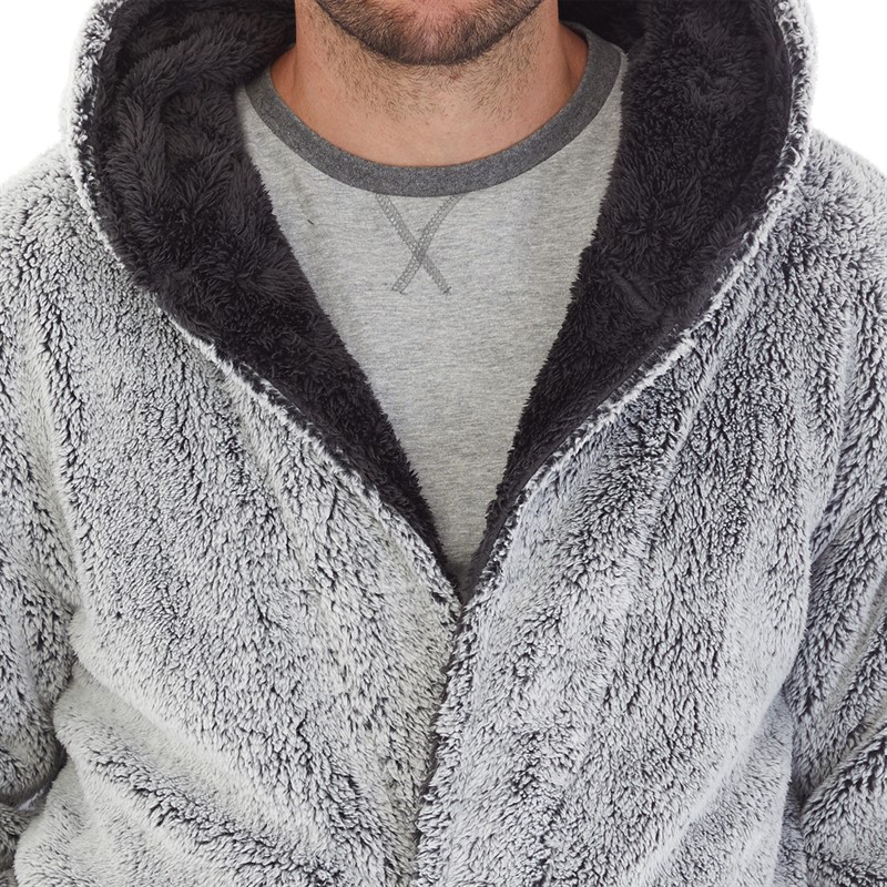 Kangaroo Poo Mens Frosted Hooded Robe Charcoal Frosted