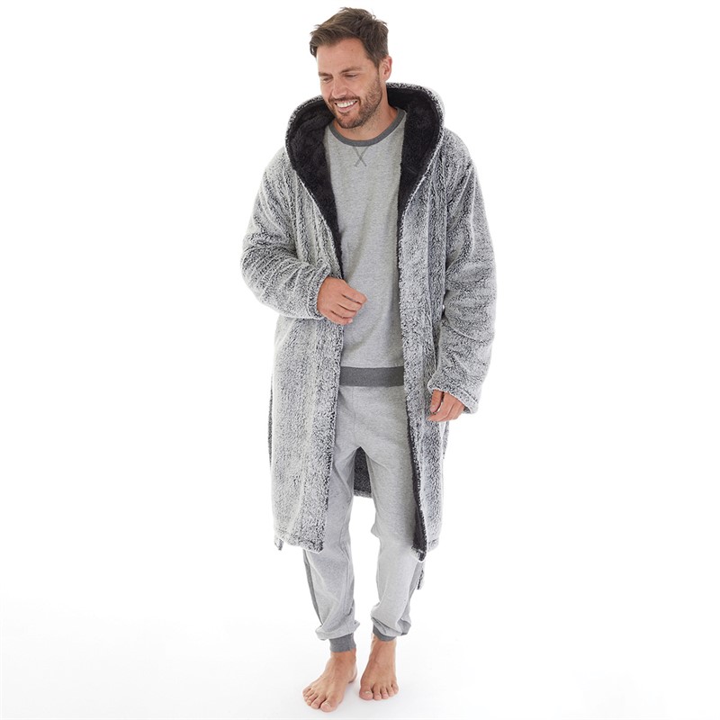 Kangaroo Poo Mens Frosted Hooded Robe Charcoal Frosted