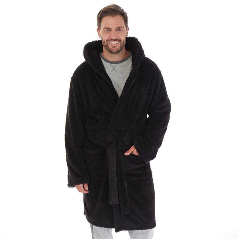 Kangaroo Poo Mens Hooded Robe Black