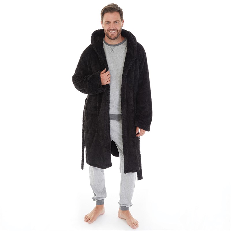 Kangaroo Poo Mens Hooded Robe Black